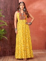 Yellow Blooming Faux Georgette Readymade Gown